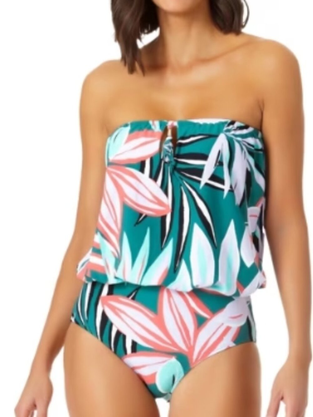 New Anne Cole Tunnel Blouson Front Keyhole One-Piece in Size 12